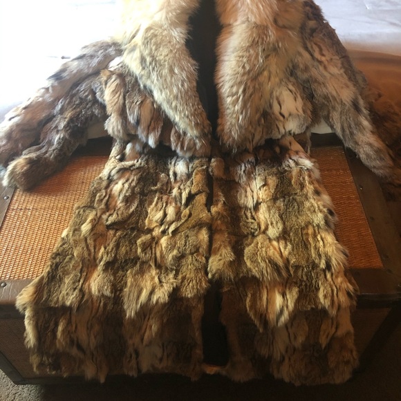 Beautiful full length rabbit coat- Fox collar. S-M